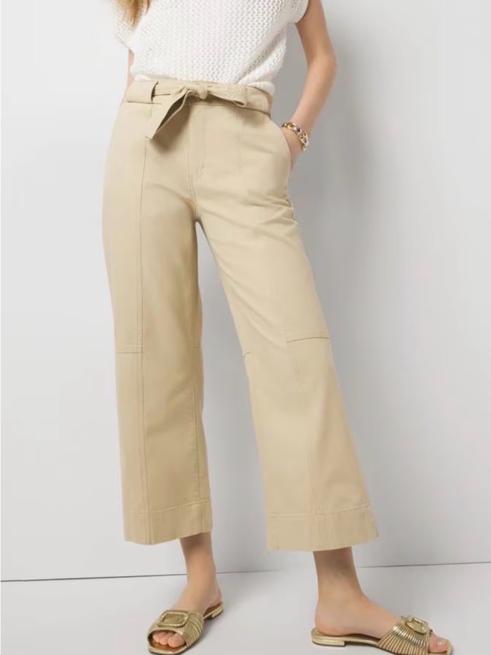 WHBM Extra High-Rise Belted Wide Leg Cropped Pant NWT